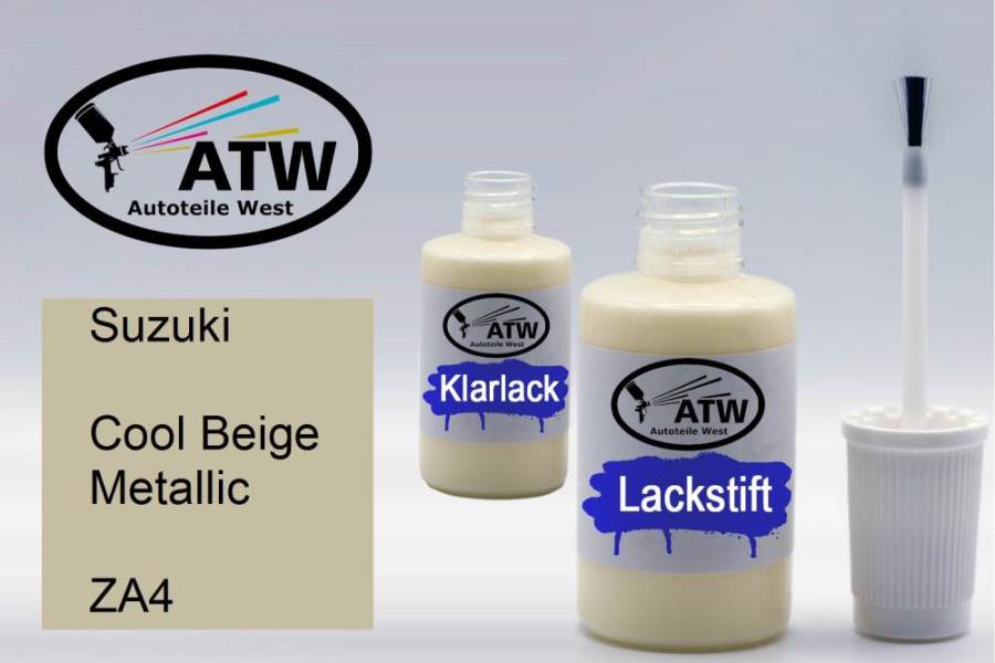 Suzuki, Cool Beige Metallic, ZA4: 20ml Lackstift + 20ml Klarlack - Set, von ATW Autoteile West.